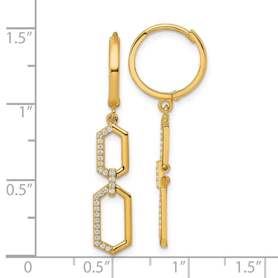 Lovely Rita's Earrings 14K Yellow Gold Fine Polished 13.2mm CZ Hexagon Hinged Hoop Earrings