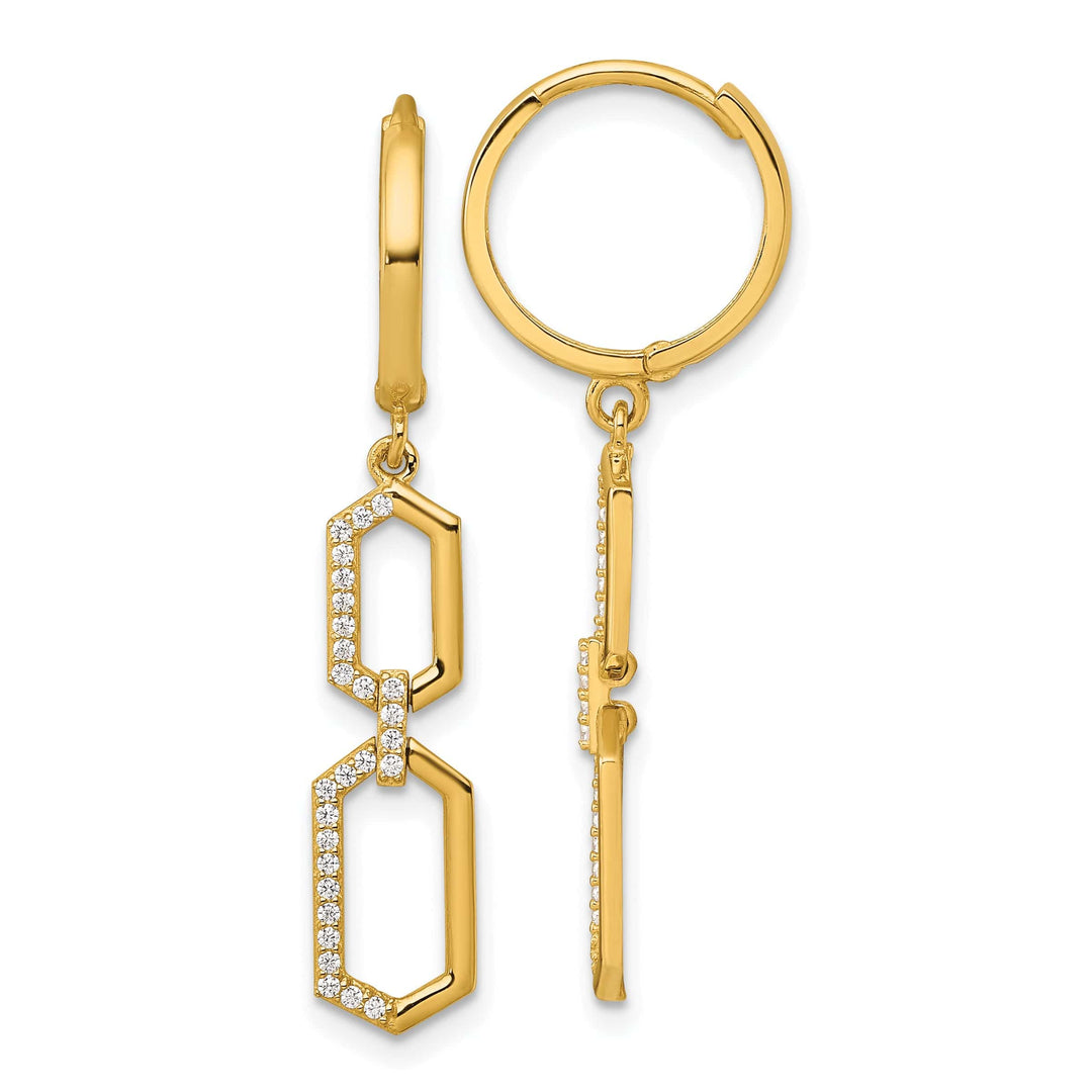 Lovely Rita's Earrings 14K Yellow Gold Fine Polished 13.2mm CZ Hexagon Hinged Hoop Earrings