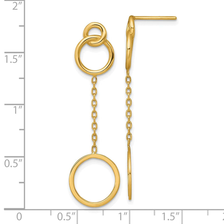 Lovely Rita's Earrings 14K Yellow Gold Fine Polished 15mm Circle Chain Post Dangle Earrings