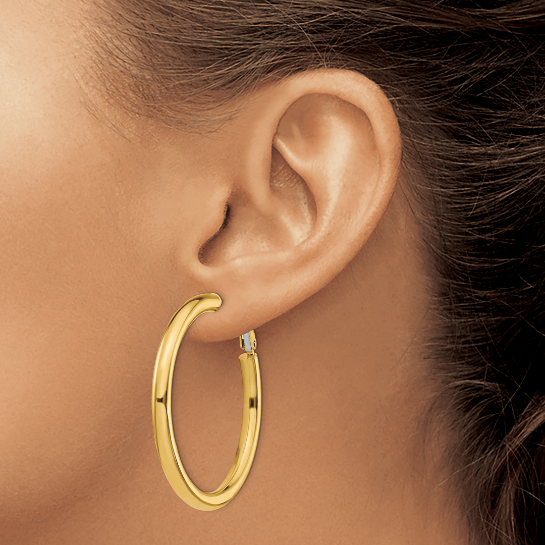 Lovely Rita's Earrings 14K Yellow Gold Fine Polished 44.25mm Round Tube Omega Hoops