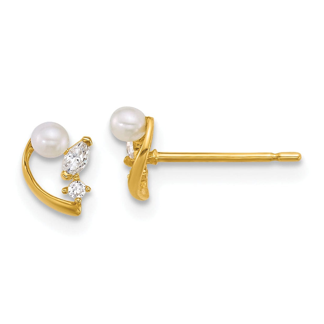 Lovely Rita's Earrings 14K Yellow Gold Fine Polished 7mm CZ & Pearl Post Earrings