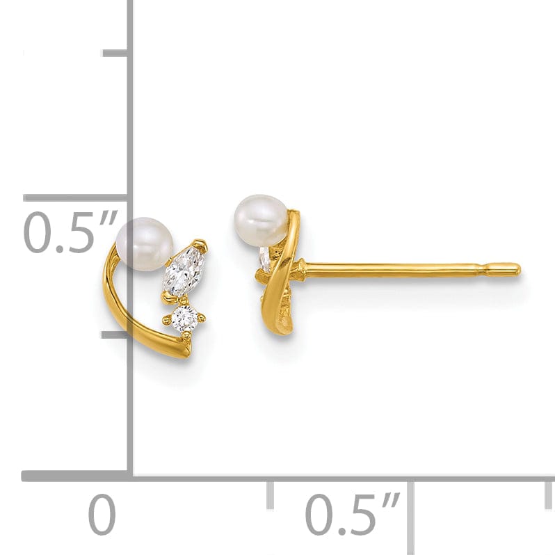 Lovely Rita's Earrings 14K Yellow Gold Fine Polished 7mm CZ & Pearl Post Earrings