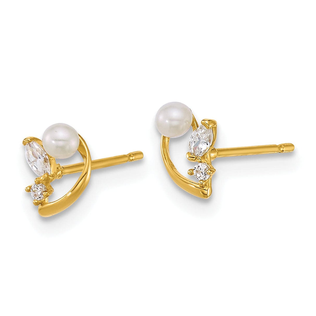 Lovely Rita's Earrings 14K Yellow Gold Fine Polished 7mm CZ & Pearl Post Earrings
