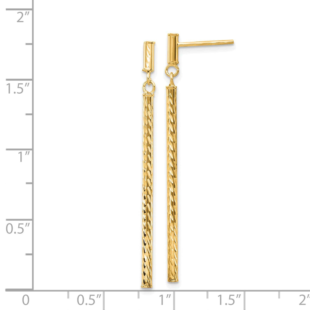 Lovely Rita's Earrings 14K Yellow Gold Gleaming Polished 2 mm Diamond-Cut Bar Post Earrings