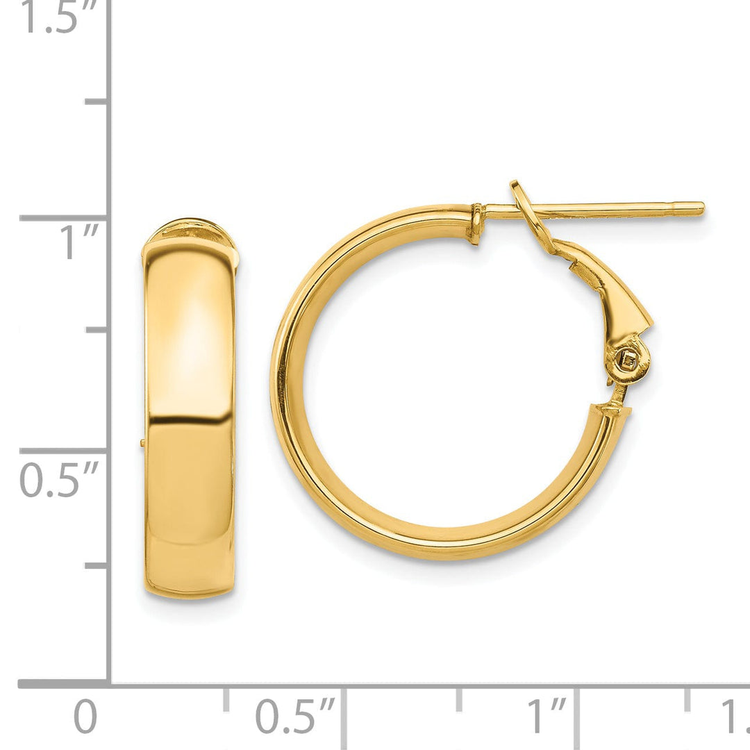 Lovely Rita's Earrings 14K Yellow Gold Graceful High Polished 19.76mm Flat Tube Omega Hoops