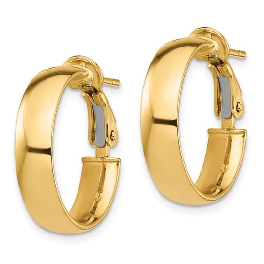 Lovely Rita's Earrings 14K Yellow Gold Graceful High Polished 19.76mm Flat Tube Omega Hoops
