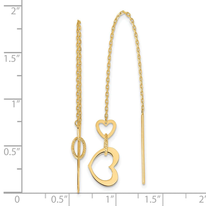 Lovely Rita's Earrings 14K Yellow Gold Graceful Polished 11.4mm Hearts Threader Earrings