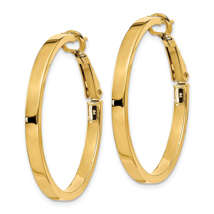 Lovely Rita's Earrings 14K Yellow Gold Graceful Polished 35mm Square Tube Omega Hoops