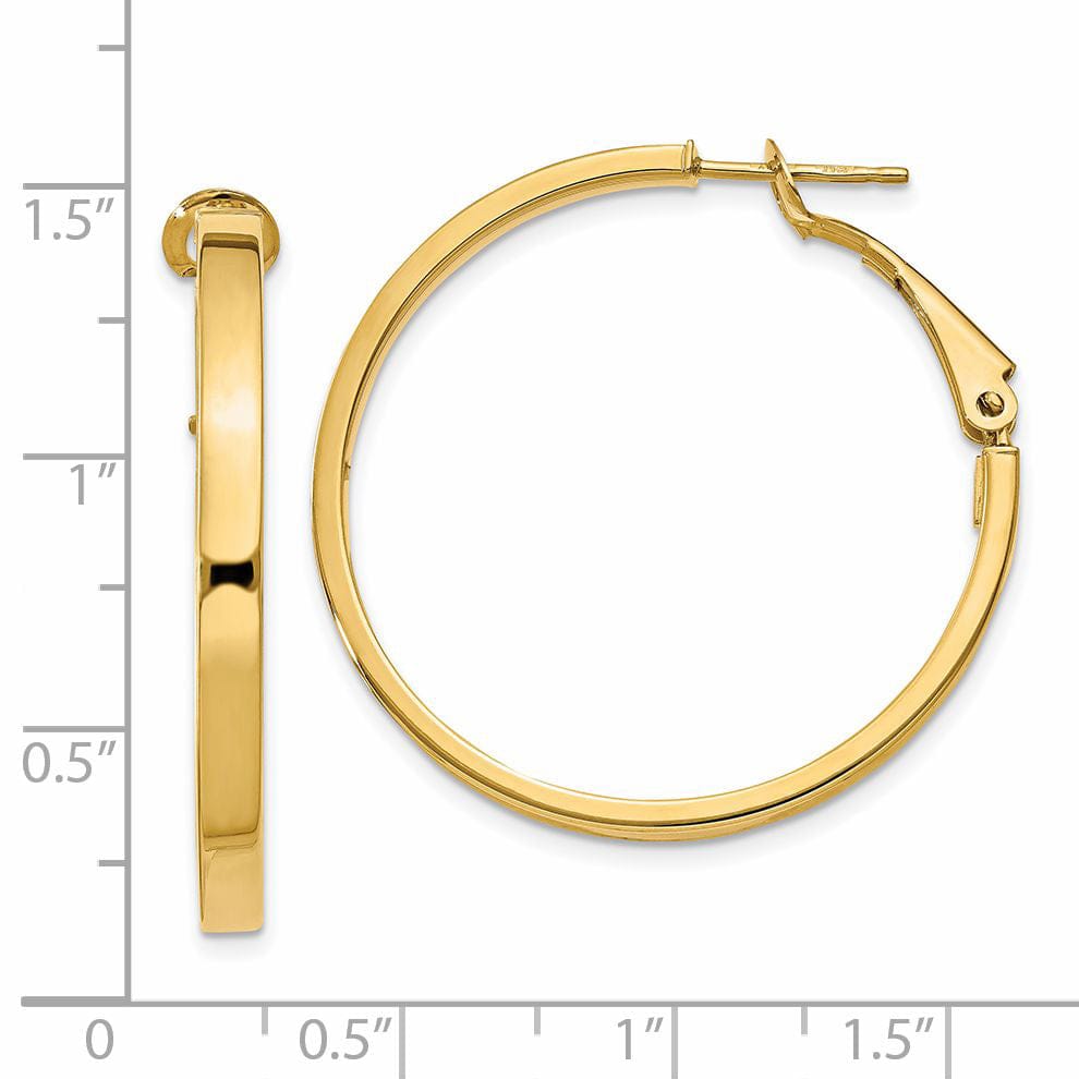 Lovely Rita's Earrings 14K Yellow Gold Graceful Polished 35mm Square Tube Omega Hoops
