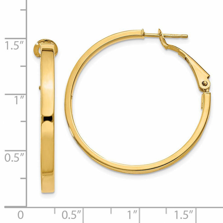 Lovely Rita's Earrings 14K Yellow Gold Graceful Polished 35mm Square Tube Omega Hoops