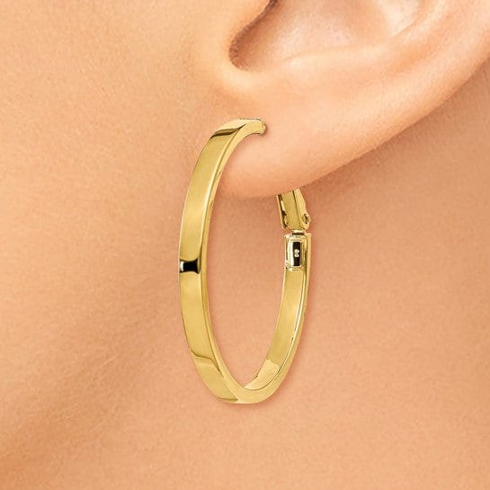 Lovely Rita's Earrings 14K Yellow Gold Graceful Polished 35mm Square Tube Omega Hoops