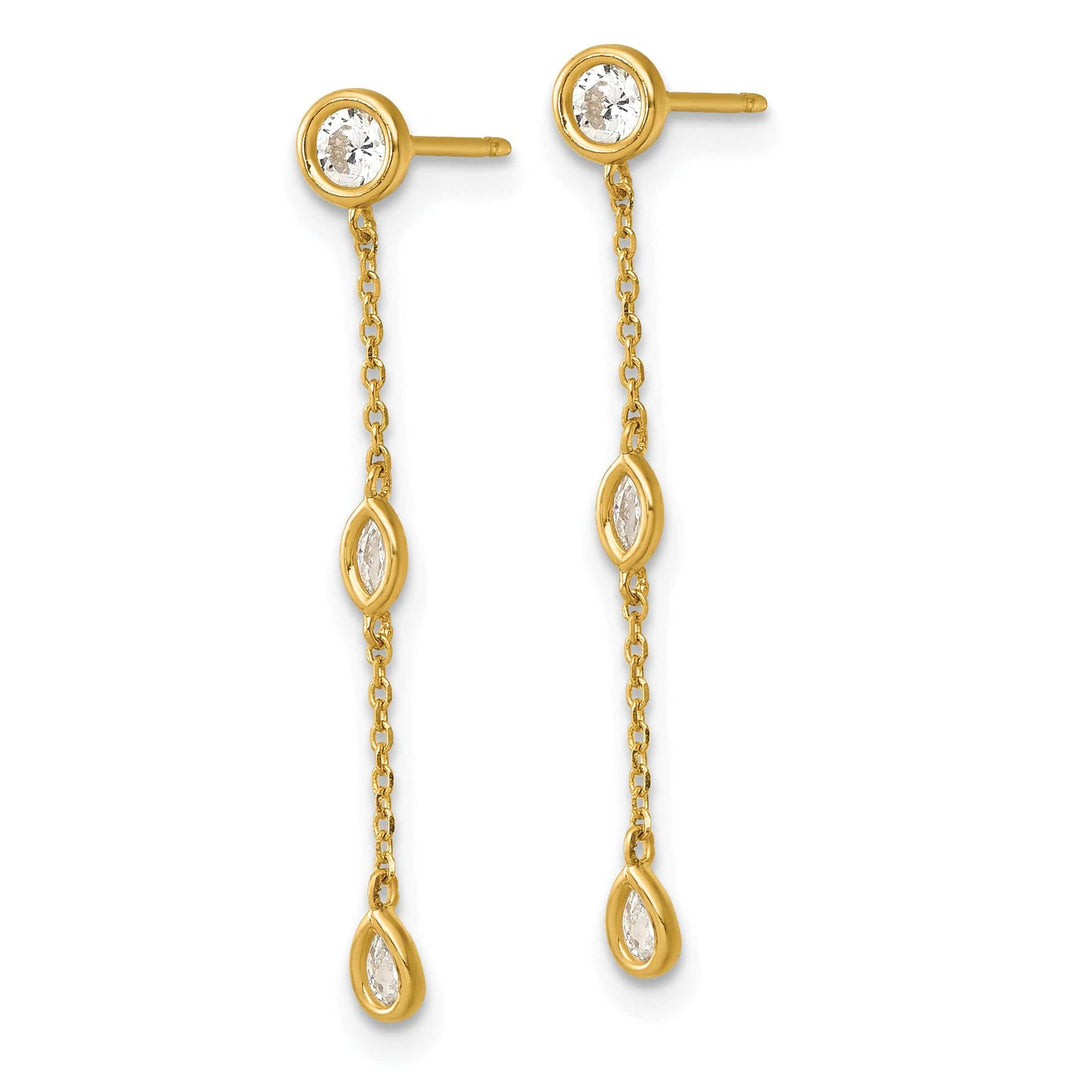 Lovely Rita's Earrings 14K Yellow Gold Graceful Polished 4 mm CZ Bezel Chain Post Earrings