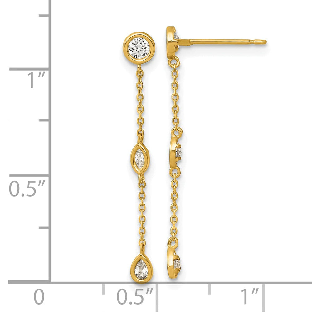 Lovely Rita's Earrings 14K Yellow Gold Graceful Polished 4 mm CZ Bezel Chain Post Earrings