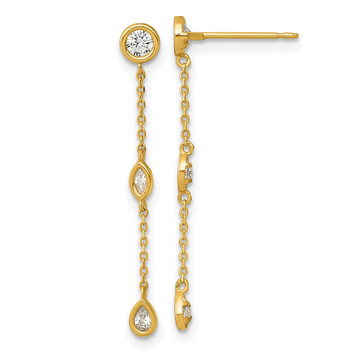 Lovely Rita's Earrings 14K Yellow Gold Graceful Polished 4 mm CZ Bezel Chain Post Earrings