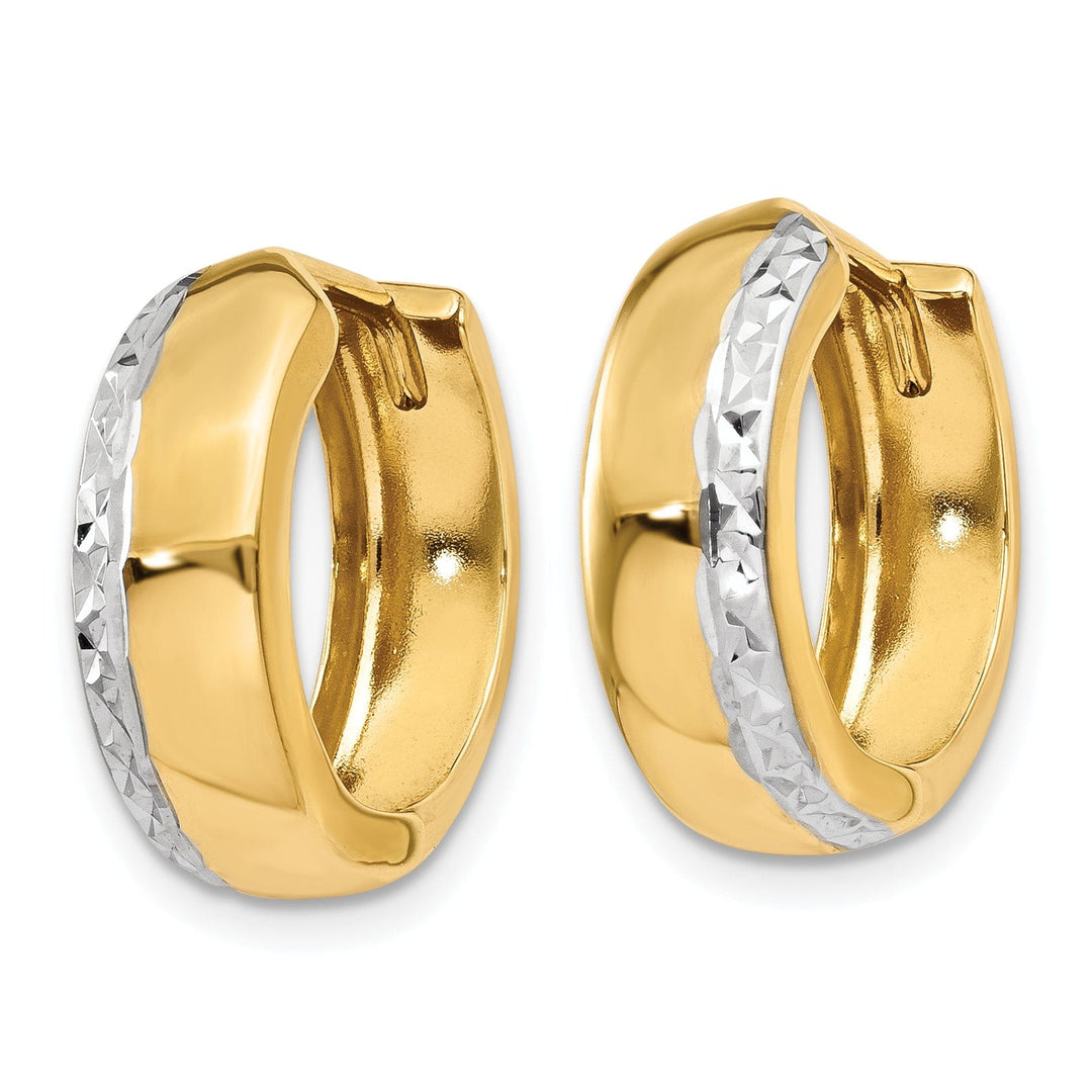 Lovely Rita's Earrings 14K Yellow Gold Graceful Textured 16mm Rhodium Hinged Hoop Earrings