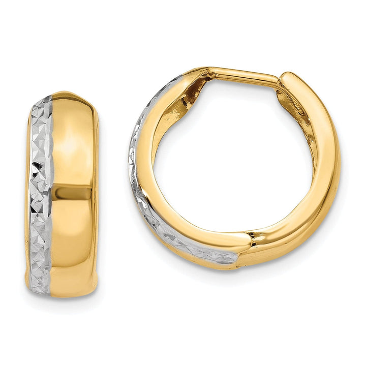 Lovely Rita's Earrings 14K Yellow Gold Graceful Textured 16mm Rhodium Hinged Hoop Earrings