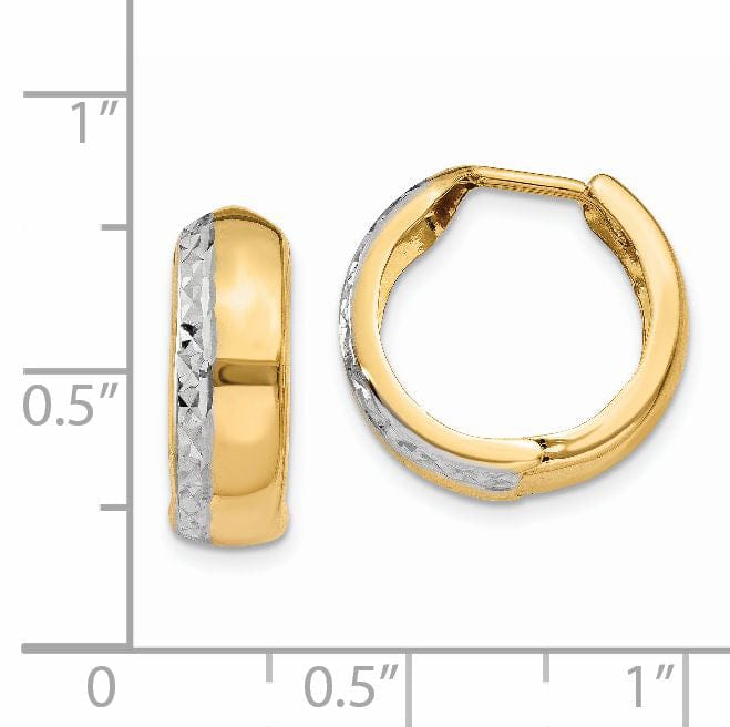 Lovely Rita's Earrings 14K Yellow Gold Graceful Textured 16mm Rhodium Hinged Hoop Earrings
