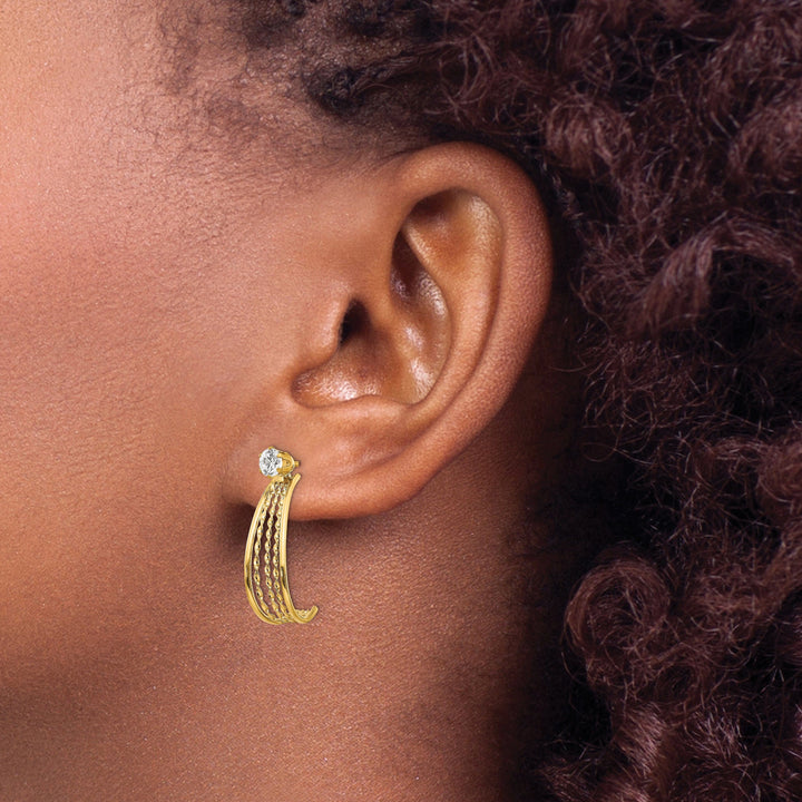 Lovely Rita's Earrings 14K Yellow Gold J-Hoop Jackets with 4mm C.Z Stud Earrings