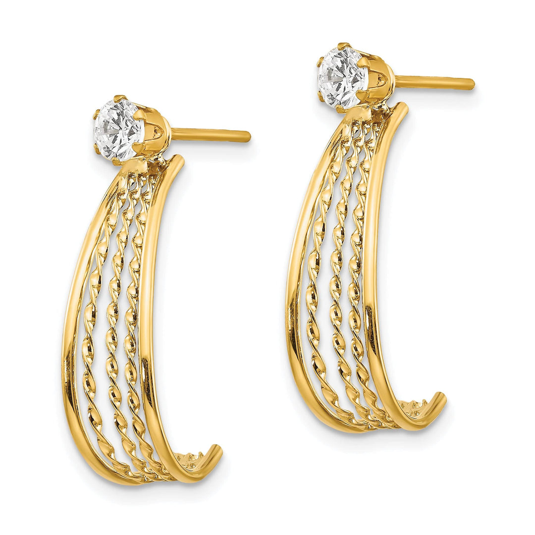 Lovely Rita's Earrings 14K Yellow Gold J-Hoop Jackets with 4mm C.Z Stud Earrings