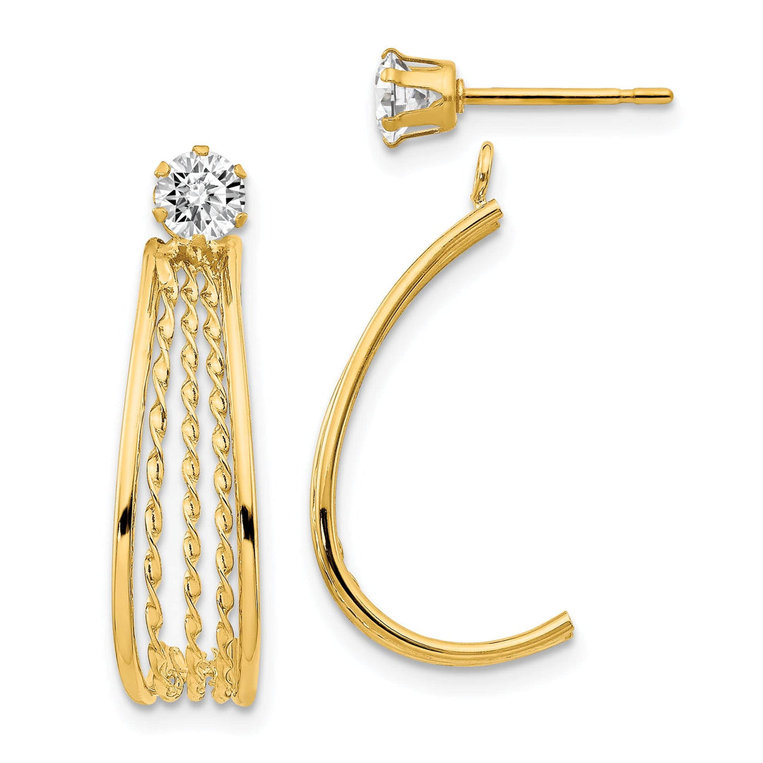 Lovely Rita's Earrings 14K Yellow Gold J-Hoop Jackets with 4mm C.Z Stud Earrings