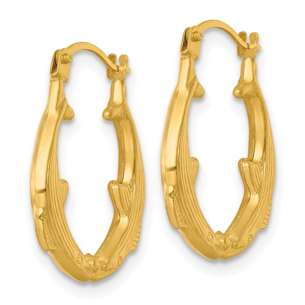 Lovely Rita's Earrings 14K Yellow Gold Lustrous Polished 17 mm Two Whales Hoop Earrings