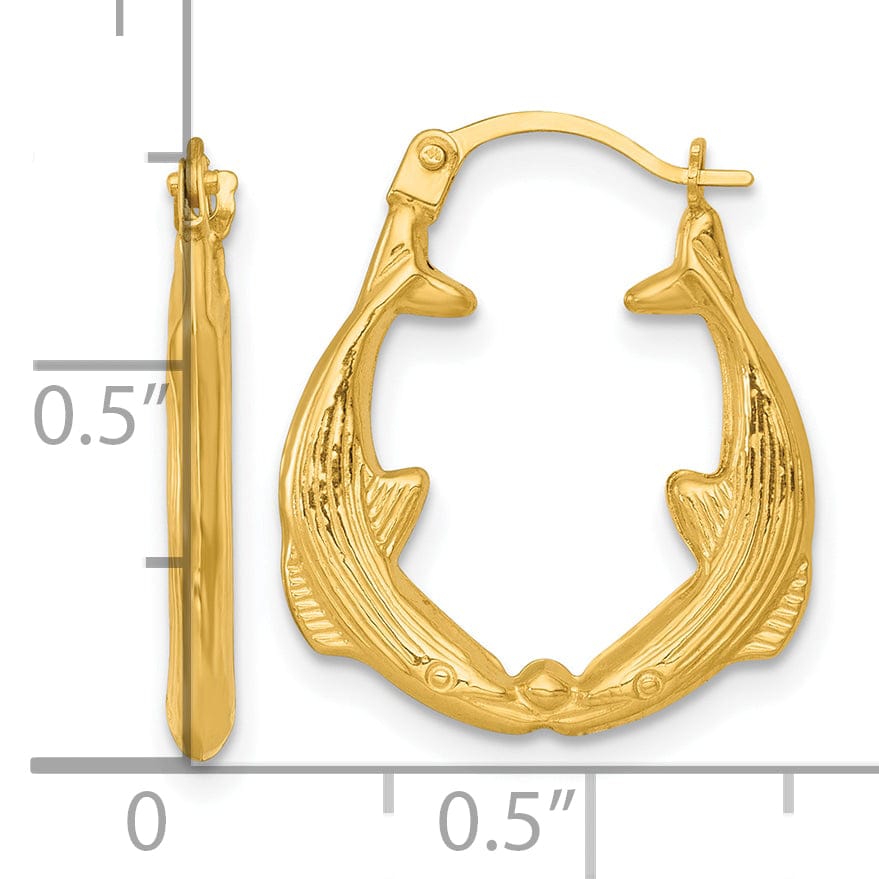 Lovely Rita's Earrings 14K Yellow Gold Lustrous Polished 17 mm Two Whales Hoop Earrings