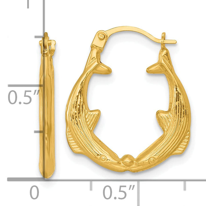 Lovely Rita's Earrings 14K Yellow Gold Lustrous Polished 17 mm Two Whales Hoop Earrings