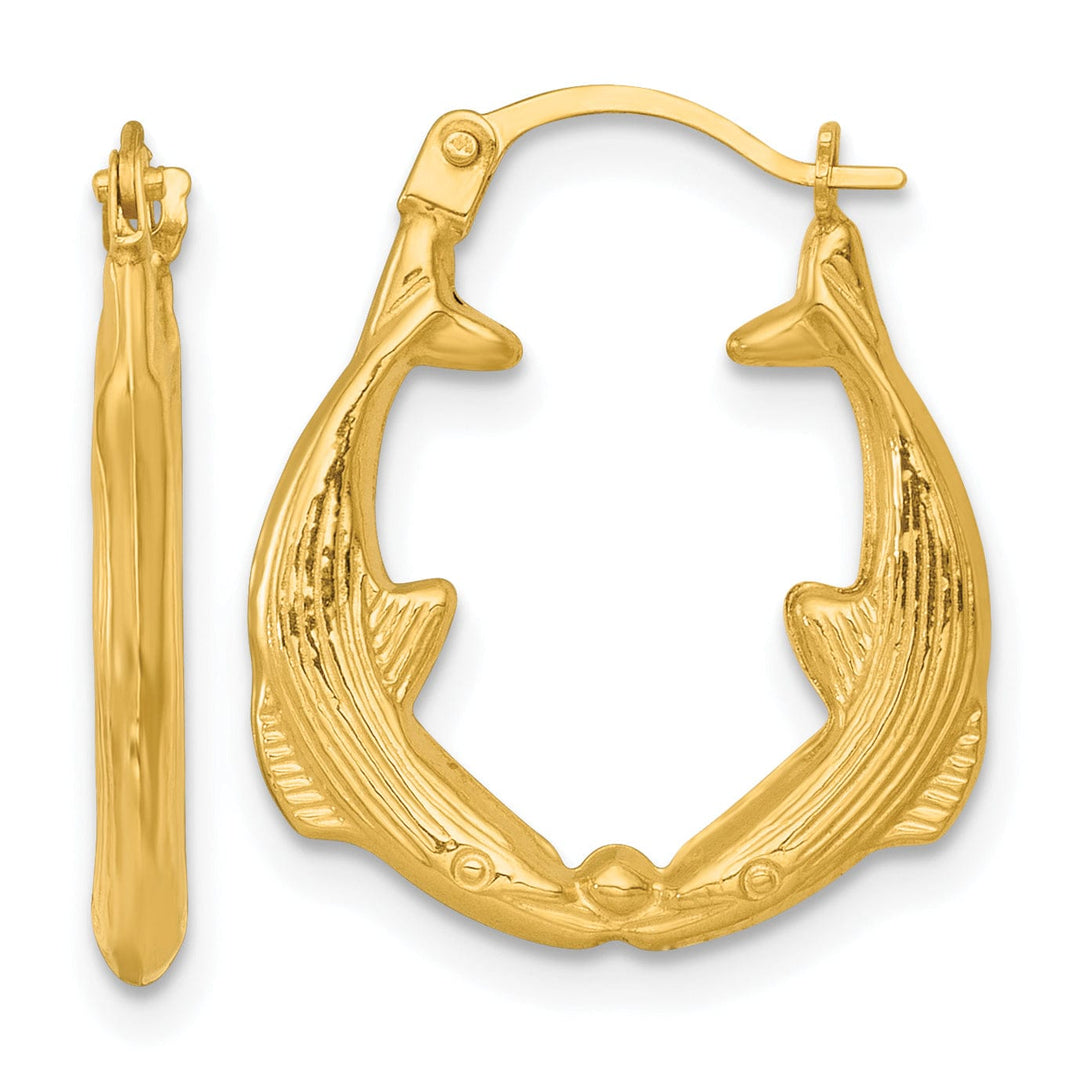 Lovely Rita's Earrings 14K Yellow Gold Lustrous Polished 17 mm Two Whales Hoop Earrings