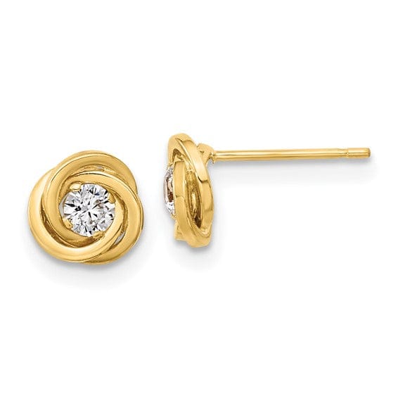 Lovely Rita's Earrings 14K Yellow Gold Lustrous Polished 6.5mm CZ Love Knot Post Earrings