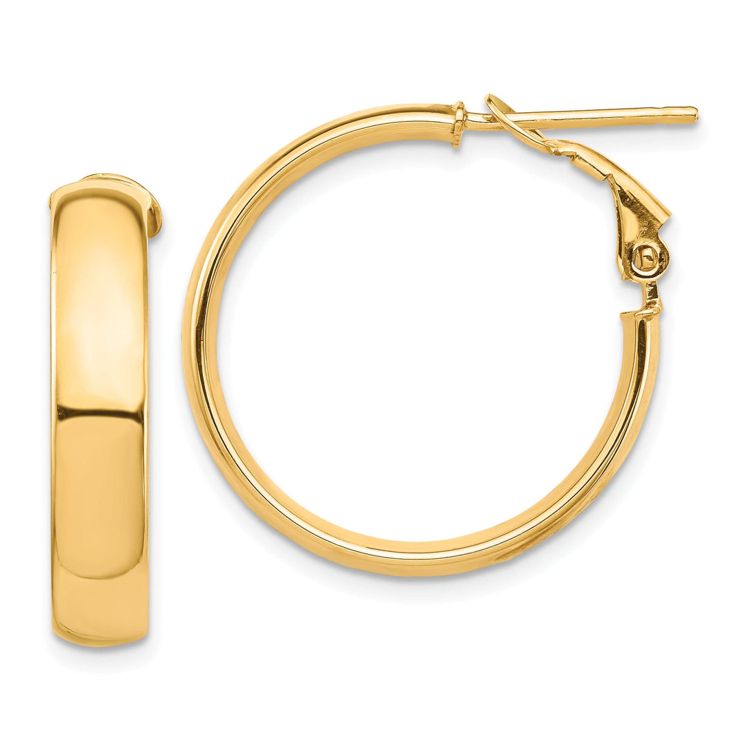 Lovely Rita's Earrings 14K Yellow Gold Luxe High Polished 24.27mm Flat Tube Omega Hoops