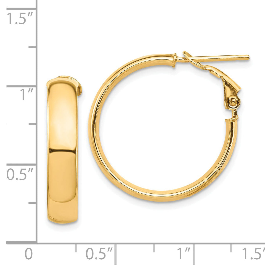Lovely Rita's Earrings 14K Yellow Gold Luxe High Polished 24.27mm Flat Tube Omega Hoops