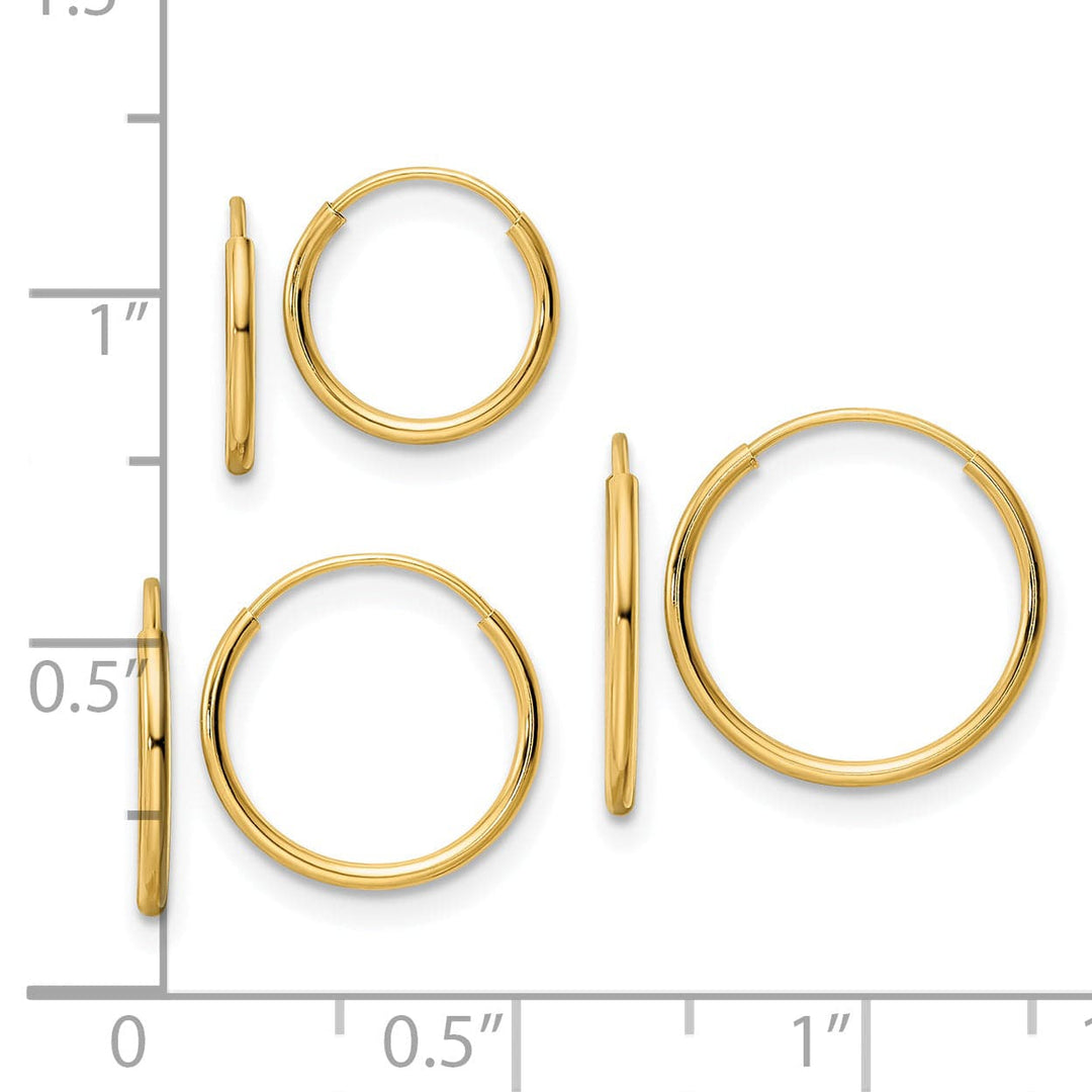 Lovely Rita's Earrings 14K Yellow Gold Luxe Polished 10mm Endless Hoop 3-Pair Set