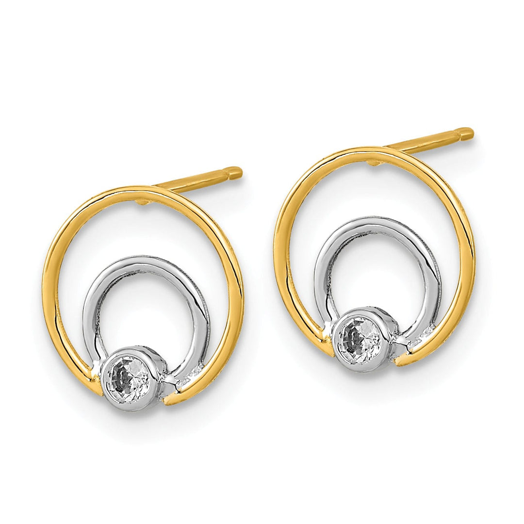 Lovely Rita's Earrings 14K Yellow Gold Luxe Polished 9.75mm CZ Double Circle Post Earrings