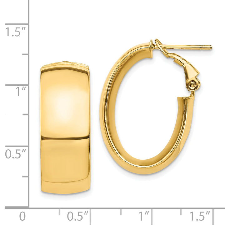 Lovely Rita's Earrings 14K Yellow Gold Modern High Polished 18.41mm Oval Omega Hoops