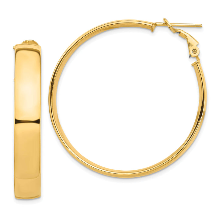 Lovely Rita's Earrings 14K Yellow Gold Modern High Polished 42mm Flat Tube Omega Hoops