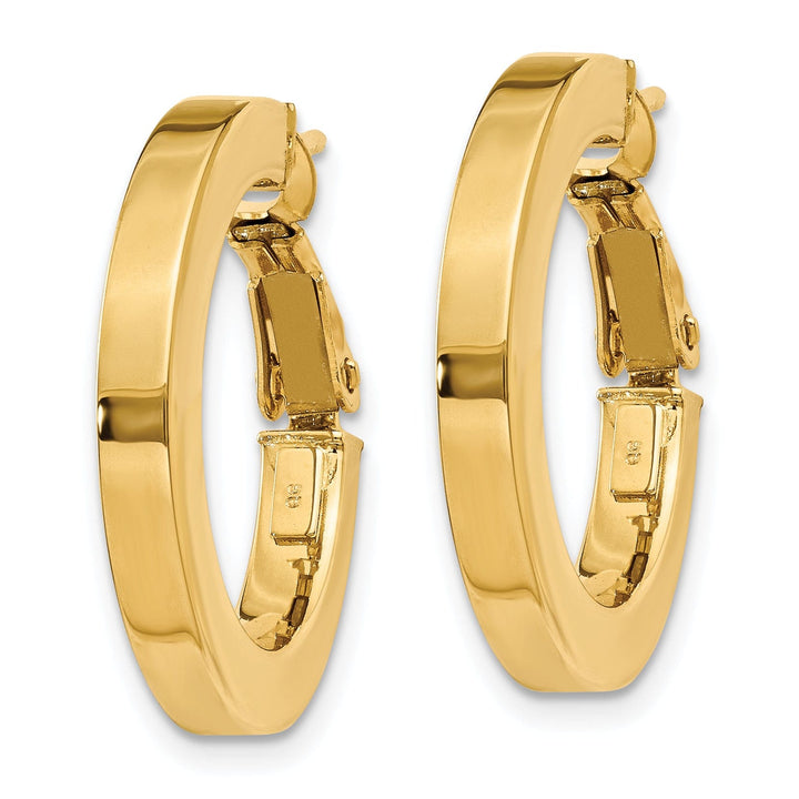 Lovely Rita's Earrings 14K Yellow Gold Modern Polished 21.3mm Square Tube Omega Hoops
