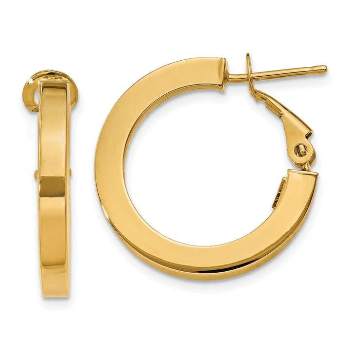 Lovely Rita's Earrings 14K Yellow Gold Modern Polished 21.3mm Square Tube Omega Hoops