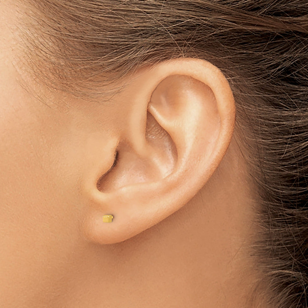 Lovely Rita's Earrings 14K Yellow Gold Modern Polished 2mm Cube Post Earrings
