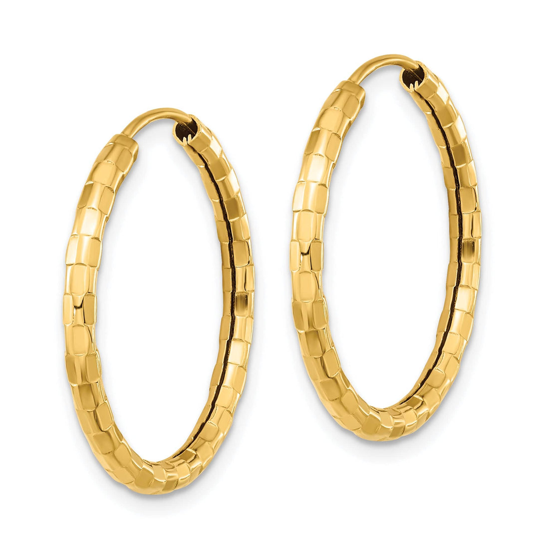 Lovely Rita's Earrings 14K Yellow Gold Modern Polished Faceted 2.5x25mm Endless Hoop Earrings
