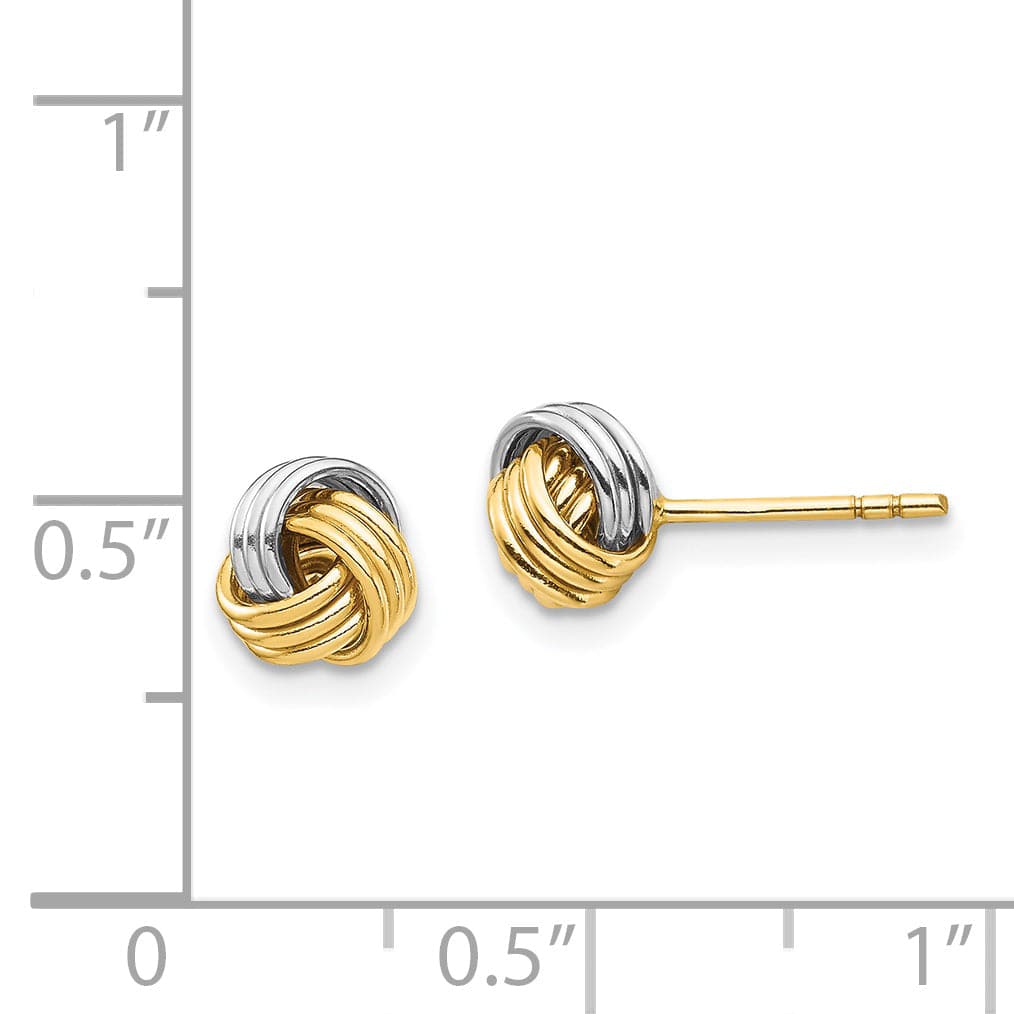 Lovely Rita's Earrings 14K Yellow Gold Modern White Rhodium 6.26mm Love Knot Post Earrings