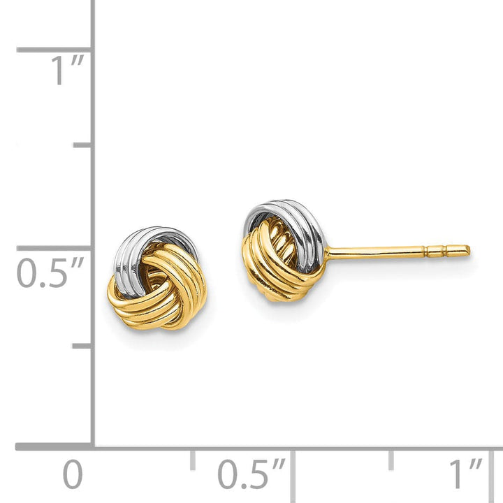 Lovely Rita's Earrings 14K Yellow Gold Modern White Rhodium 6.26mm Love Knot Post Earrings