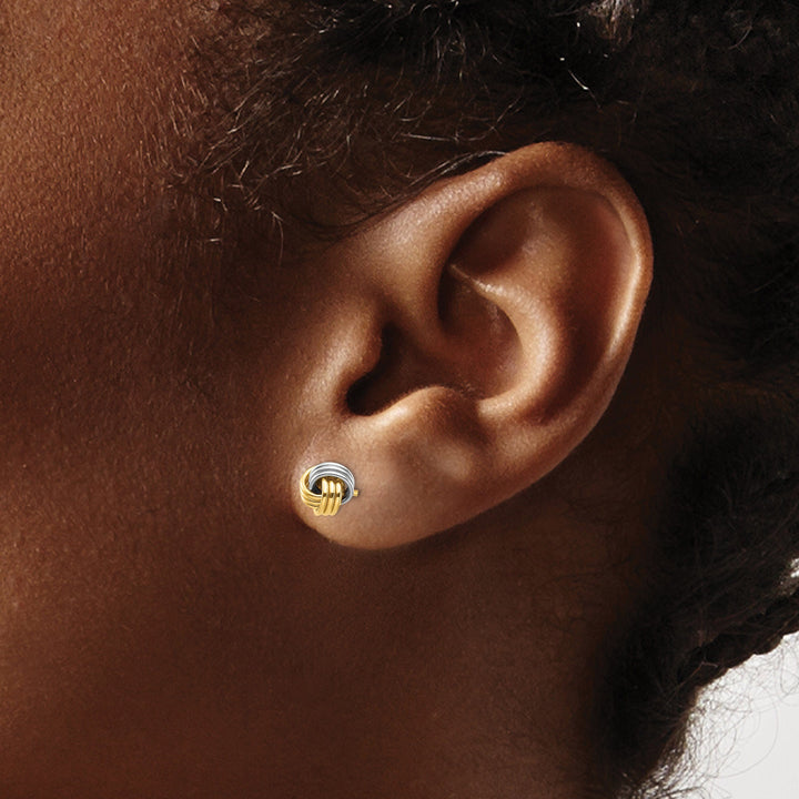 Lovely Rita's Earrings 14K Yellow Gold Modern White Rhodium 6.26mm Love Knot Post Earrings