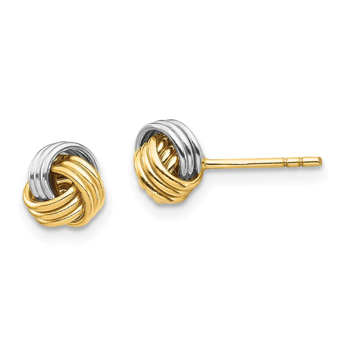 Lovely Rita's Earrings 14K Yellow Gold Modern White Rhodium 6.26mm Love Knot Post Earrings