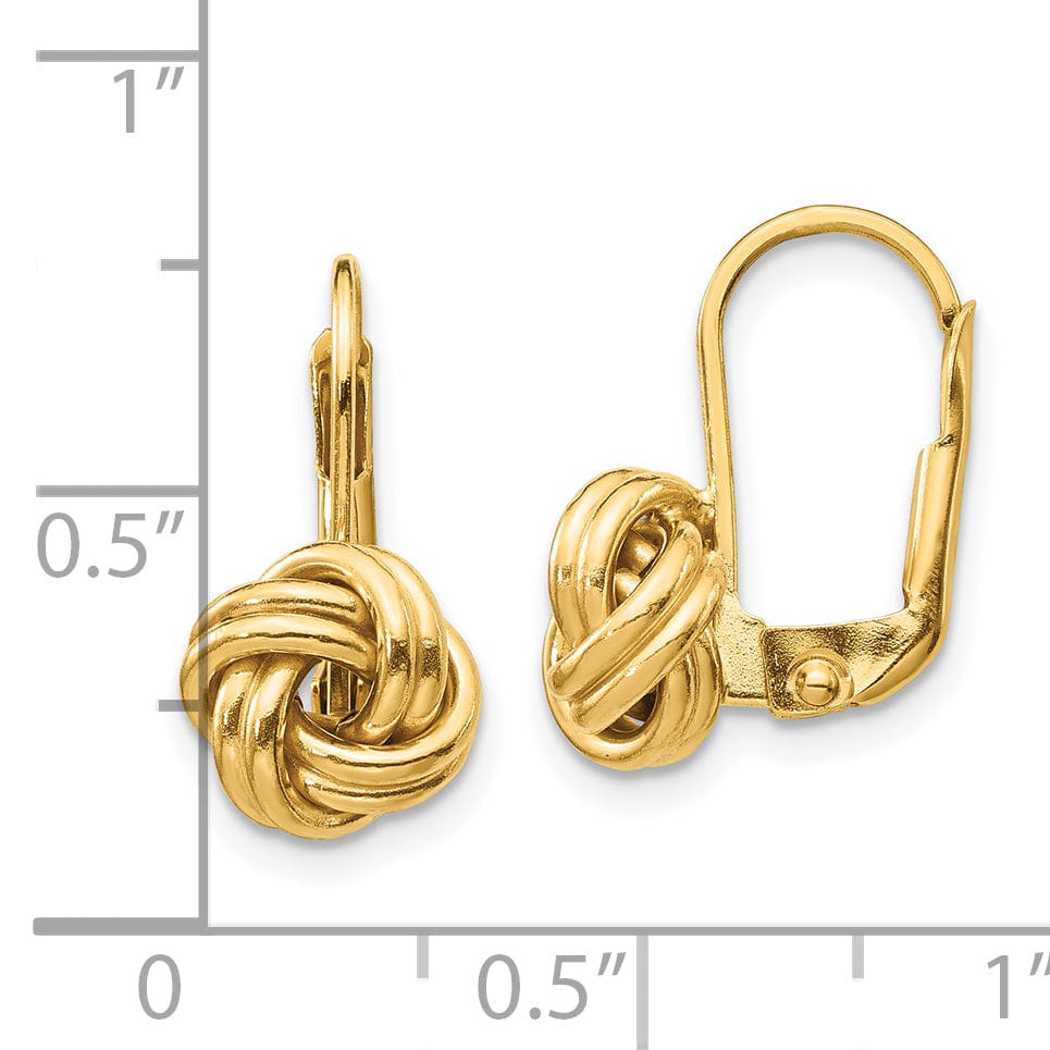 Lovely Rita's Earrings 14K Yellow Gold Petite Polished Love Knot Leverback 9mm Earrings