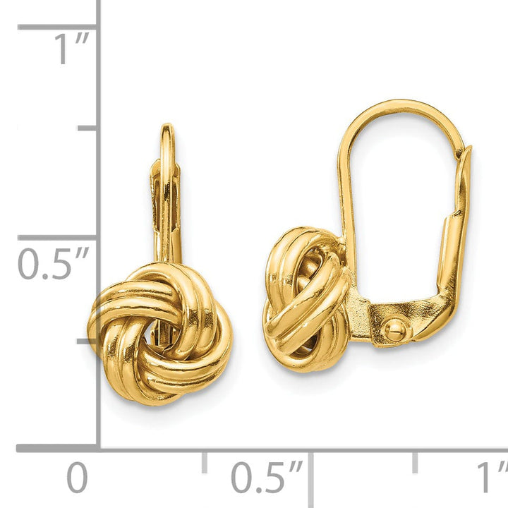 Lovely Rita's Earrings 14K Yellow Gold Petite Polished Love Knot Leverback 9mm Earrings