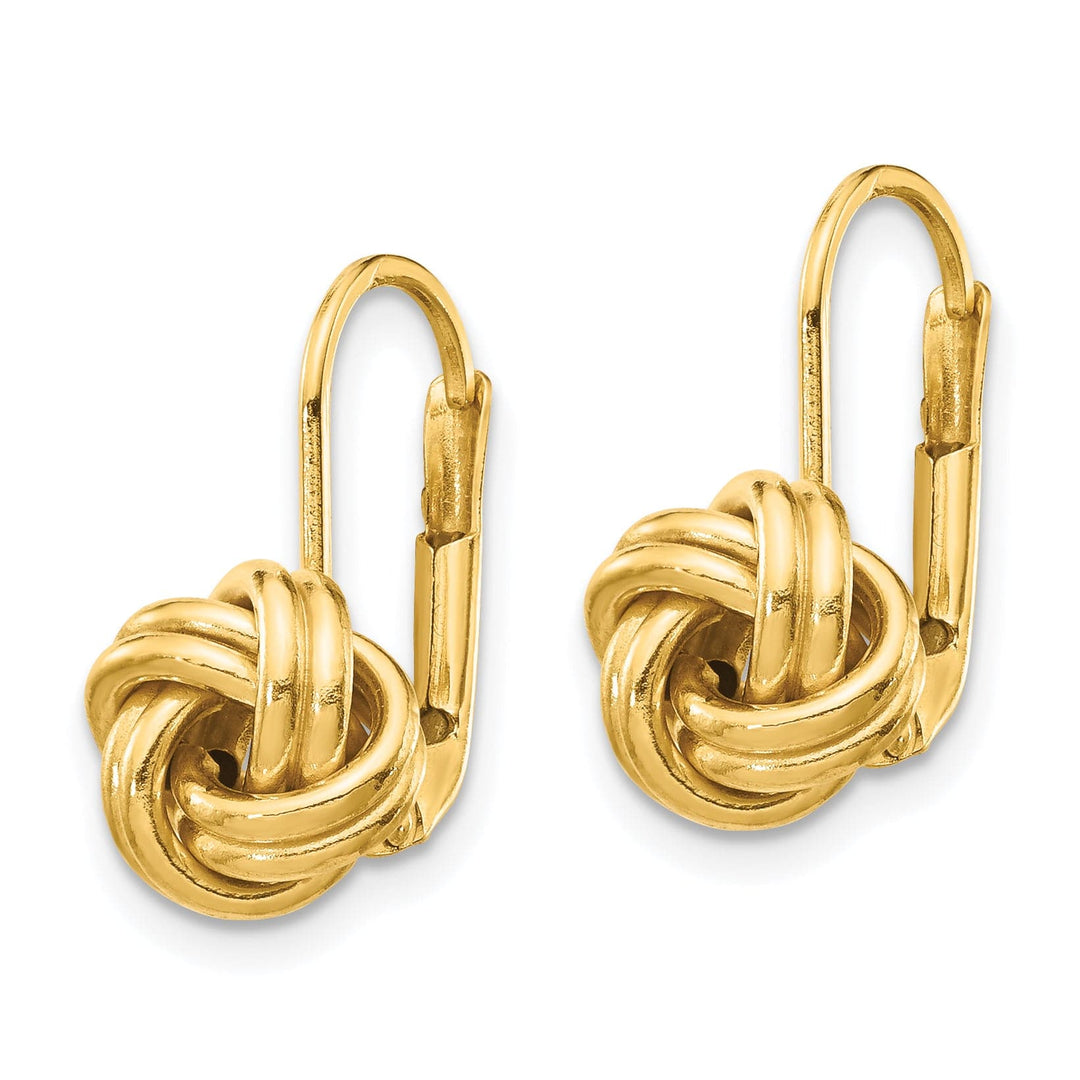 Lovely Rita's Earrings 14K Yellow Gold Petite Polished Love Knot Leverback 9mm Earrings