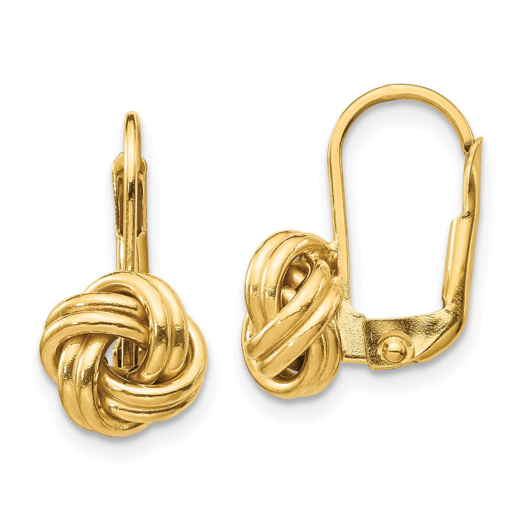 Lovely Rita's Earrings 14K Yellow Gold Petite Polished Love Knot Leverback 9mm Earrings