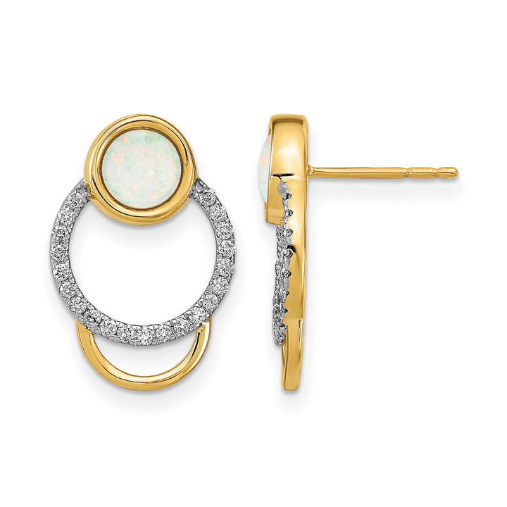 Lovely Rita's Earrings 14k Yellow Gold Polished 1/5 CT Diamond and Opal Circle Post Earrings