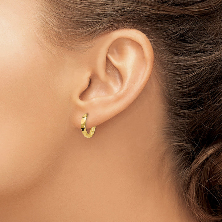 Lovely Rita's Earrings 14K Yellow Gold Polished Diamond-Cut 14mm Hinged Hoop Earrings