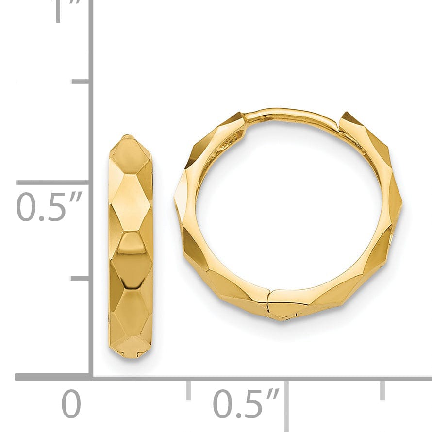 Lovely Rita's Earrings 14K Yellow Gold Polished Diamond-Cut 14mm Hinged Hoop Earrings